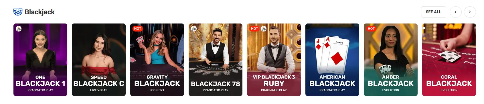 Live blackjack table with unlimited seating at Rocketspin Casino