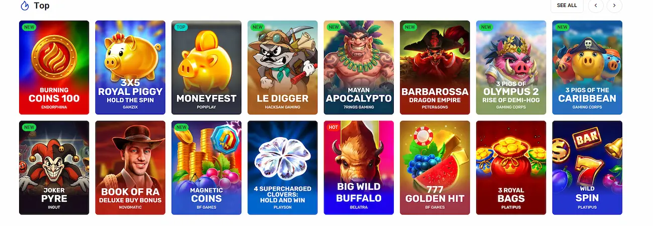 Rocketspin online pokies lobby with Pragmatic Play and Hacksaw Gaming titles
